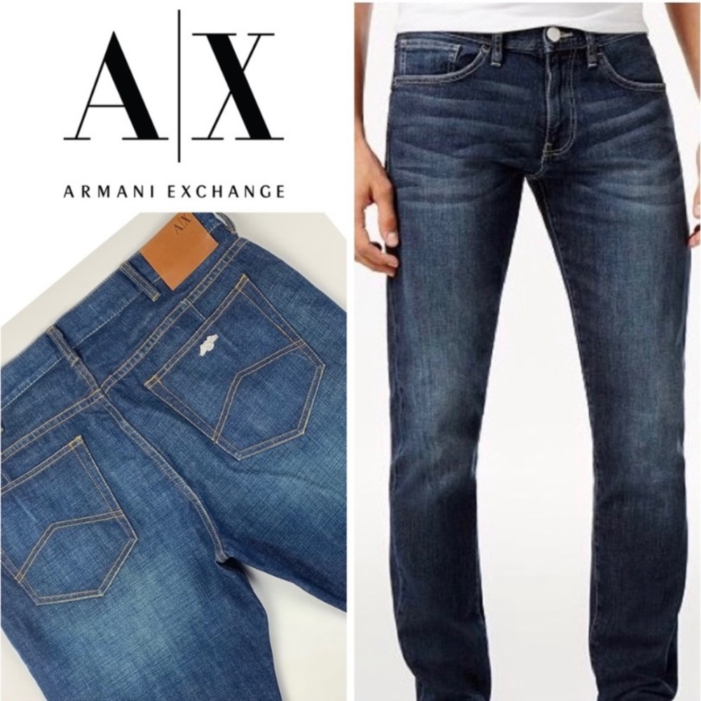 Armani Exchange Men's J66 Straight Leg Blue Jeans